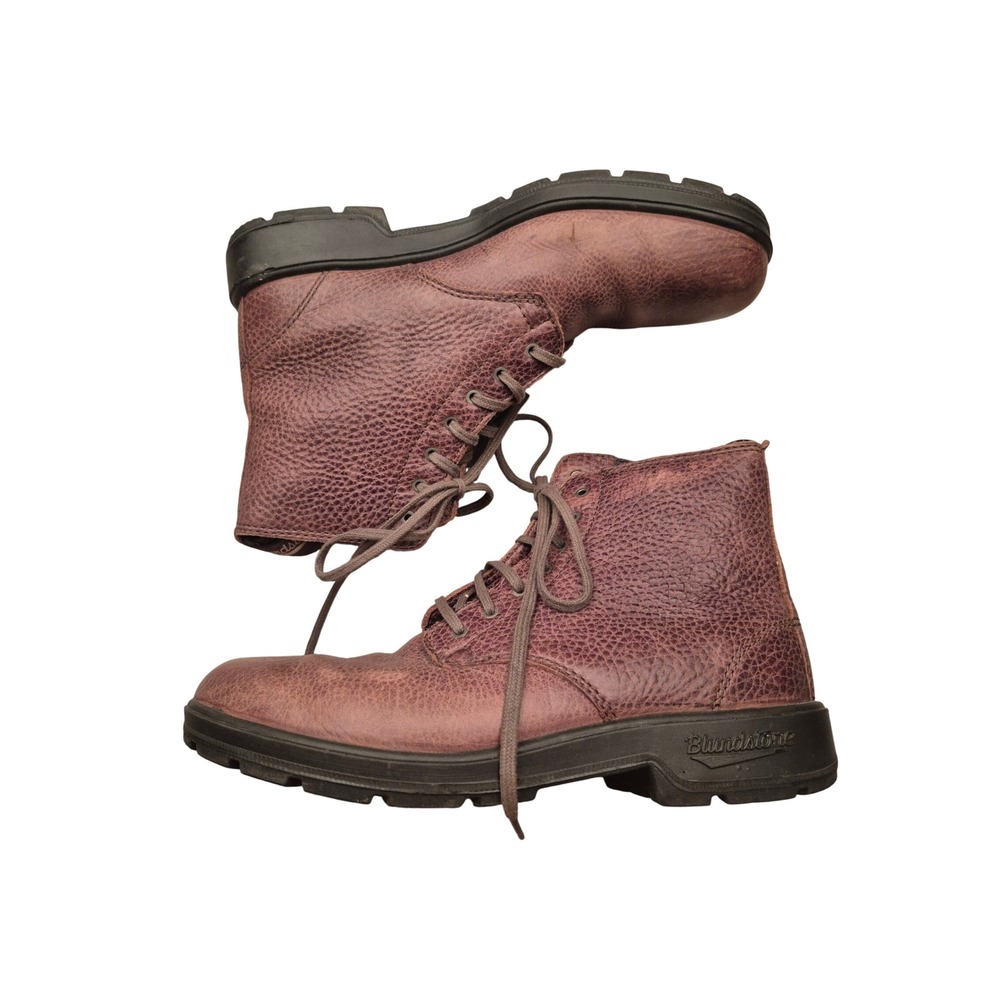 Blundstone Mens Pebbled Leather Lace Up Ankle Boots Burgundy Lug Sole Sz 6